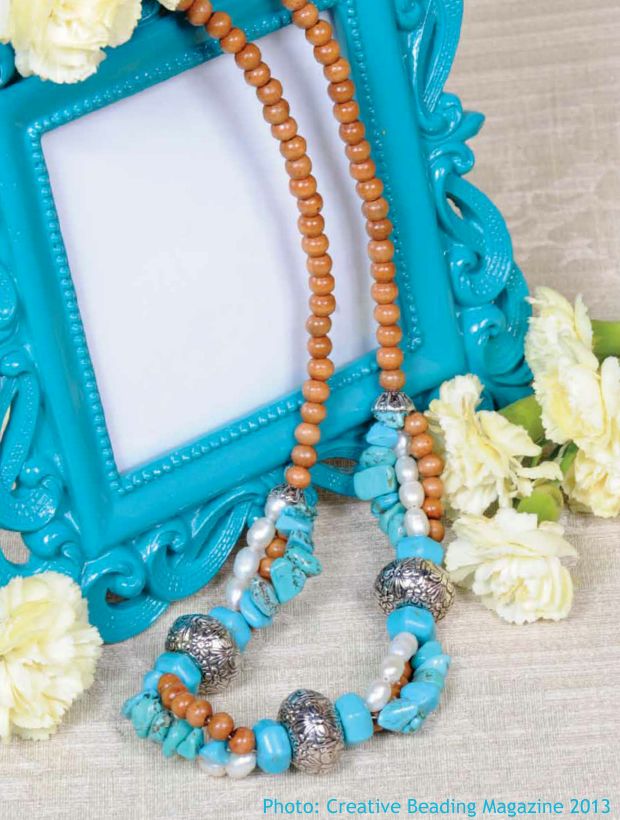 Turquoise Pearl & Wood Necklace