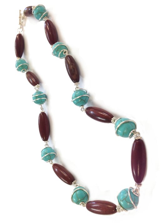Turquoise and Jasper Wrapped Necklace
