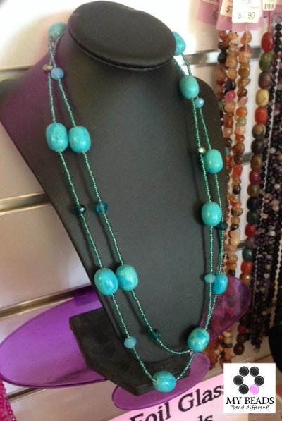 Turquoise & Crystal Long Necklace