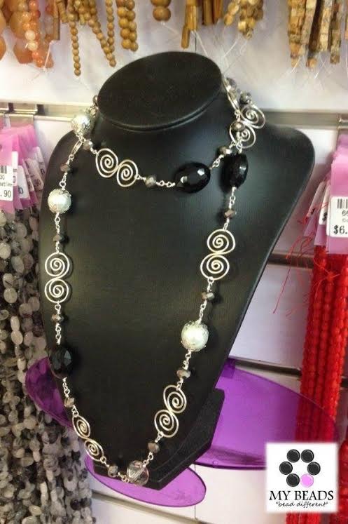 Long Crystal and Pearl Necklace