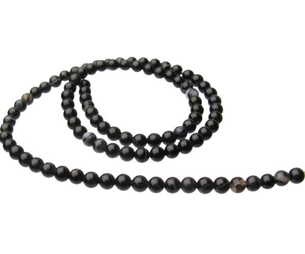 banded black agate 4mm round beads