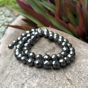 hematite faceted round gemstone beads 8mm