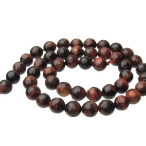red tiger eye gemstone round beads 8mm faceted