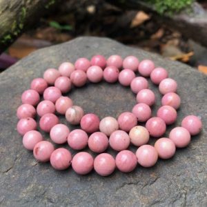 rhodoniteroundbeads8mm4 rhodonite gemstone round beads 8mm pink natural crystals