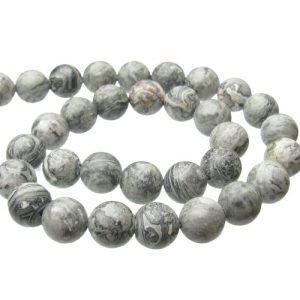 scenery jasper gemstone round beads 12mm grey