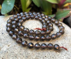 smoky quartz faceted round beads 6mm