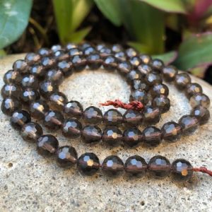 smoky quartz faceted round beads 6mm