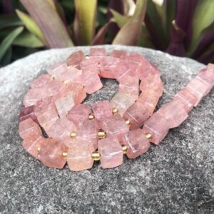 strawberry quartz cube gemstone beads