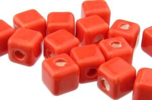 red ceramic cube beads