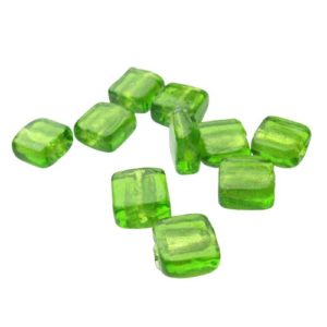 lime green foil glass square beads handmade lampwork