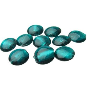 teal green foil glass disc beads