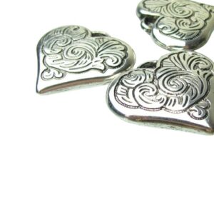 large silver heart beads plastic