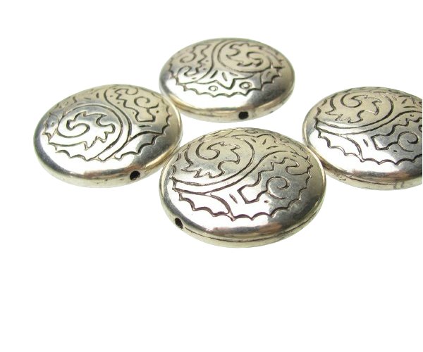 silver patterned lentil feature beads