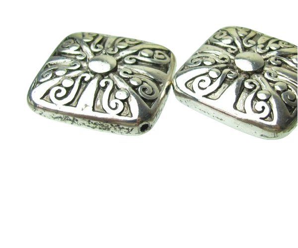 silver large square beads