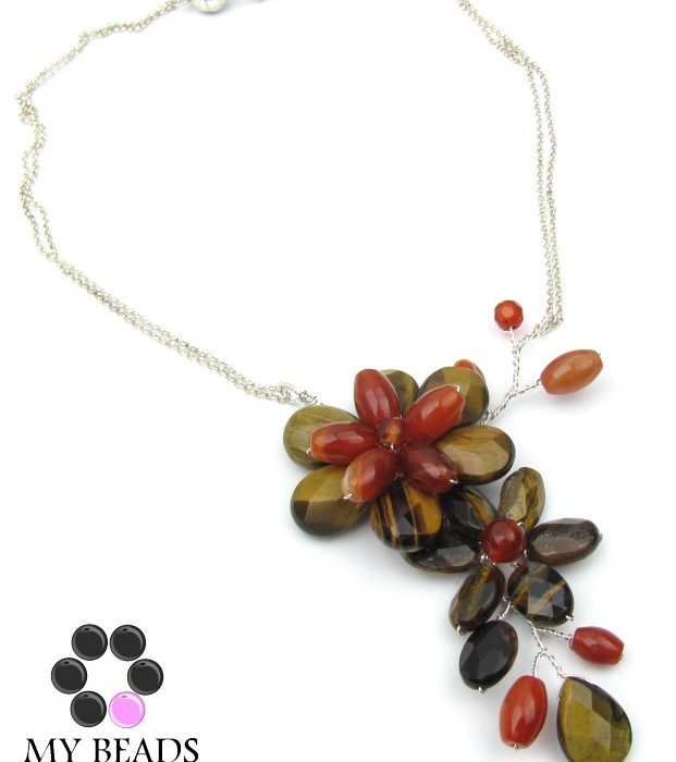 Tiger Eye and Carnelian Wired Flower Necklace Tutorial