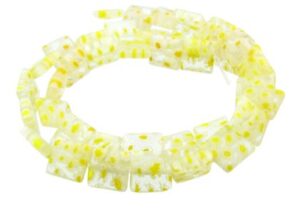 light yellow square millefiori glass beads