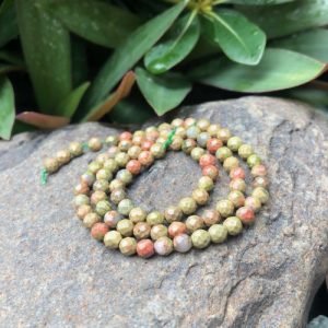 unakite 4mm faceted round beads