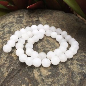 matte white chalcedony 8mm round gemstone beads