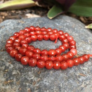 redcarnelianfaceted6mm4 carnelian faceted gemstone round beads 6mm crystals
