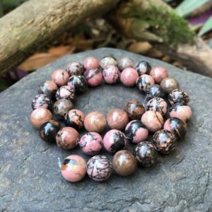rhodonite 10mm round gemstone beads natural crystals