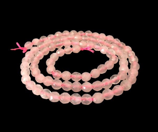 rose quartz faceted 4mm round gemstone beads