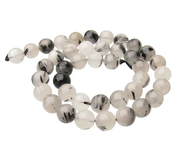 tourmalinated quartz 10mm round beads