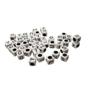 white cube alphabet beads