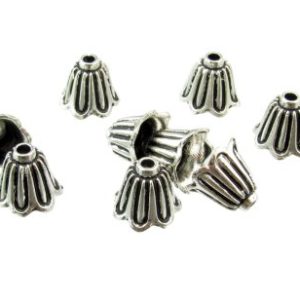 20 Antique Silver Pewter Filigree Bead Caps – 12mm, Flower Shape – Unbranded