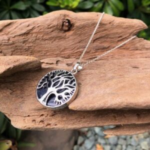 blue goldstone tree of life gemstone pendant