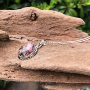 rhodonite gemstone oval pendant