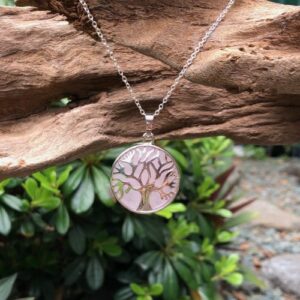 rose quartz tree of life gemstone pendant