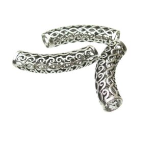 silver curved tube beads