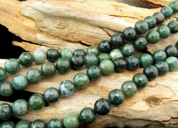 moss agate faceted 12mm round beads