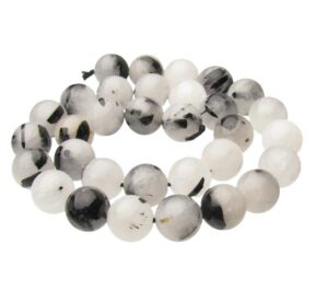 tourmalinated quartz 12mm round gemstone beads