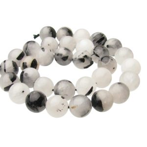 tourmalinated quartz 12mm round gemstone beads