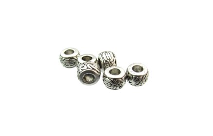 Antique Silver Toned Patterned Barrel Beads - 7.5mm [approx.20pcs] - My ...