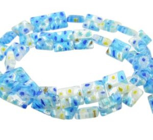 blue square millefiori glass beads