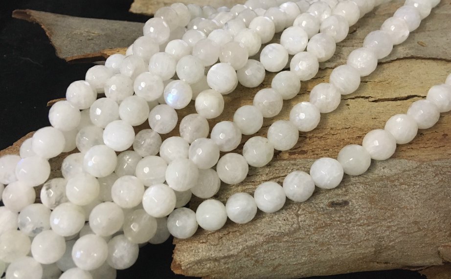 8mm Natural White Moonstone Loose Beads – 15" Strand, Sri Lankan Stone, Round, Center-Drilled