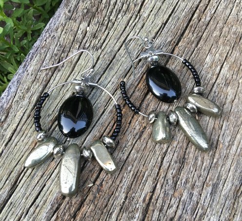 pyrite and black onyx beads earrings