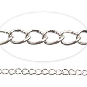 Bright Silver Toned Curb Chain, approx.9x7mm [per metre]