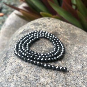 hematite faceted 3mm round gemstone beads