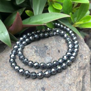hematite 6mm faceted round beads