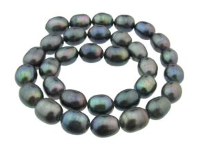 large rice freshwater pearls in peacock black