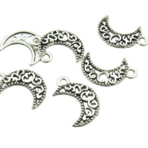 small filigree moon charms silver