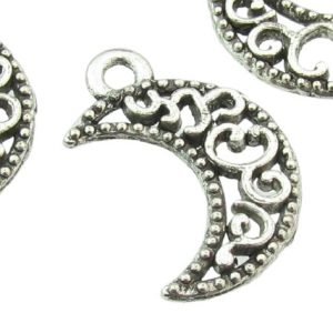 small filigree moon charms silver