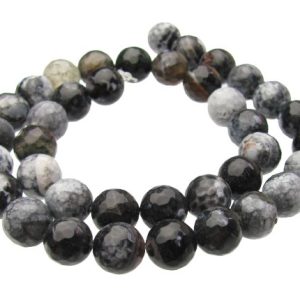 faceted black dragon vein agate gemstone beads 10mm