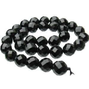 black onyx faceted 12mm round gemstone beads