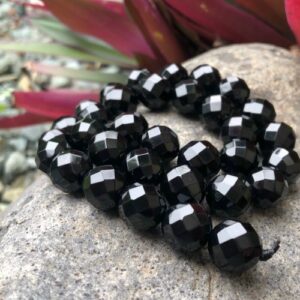 black onyx faceted 12mm round gemstone beads