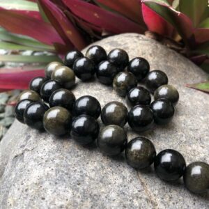 golden obsidian 14mm round gemstone beads