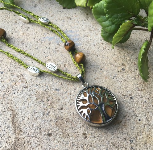 Tiger Eye Tree of Life Braided Necklace